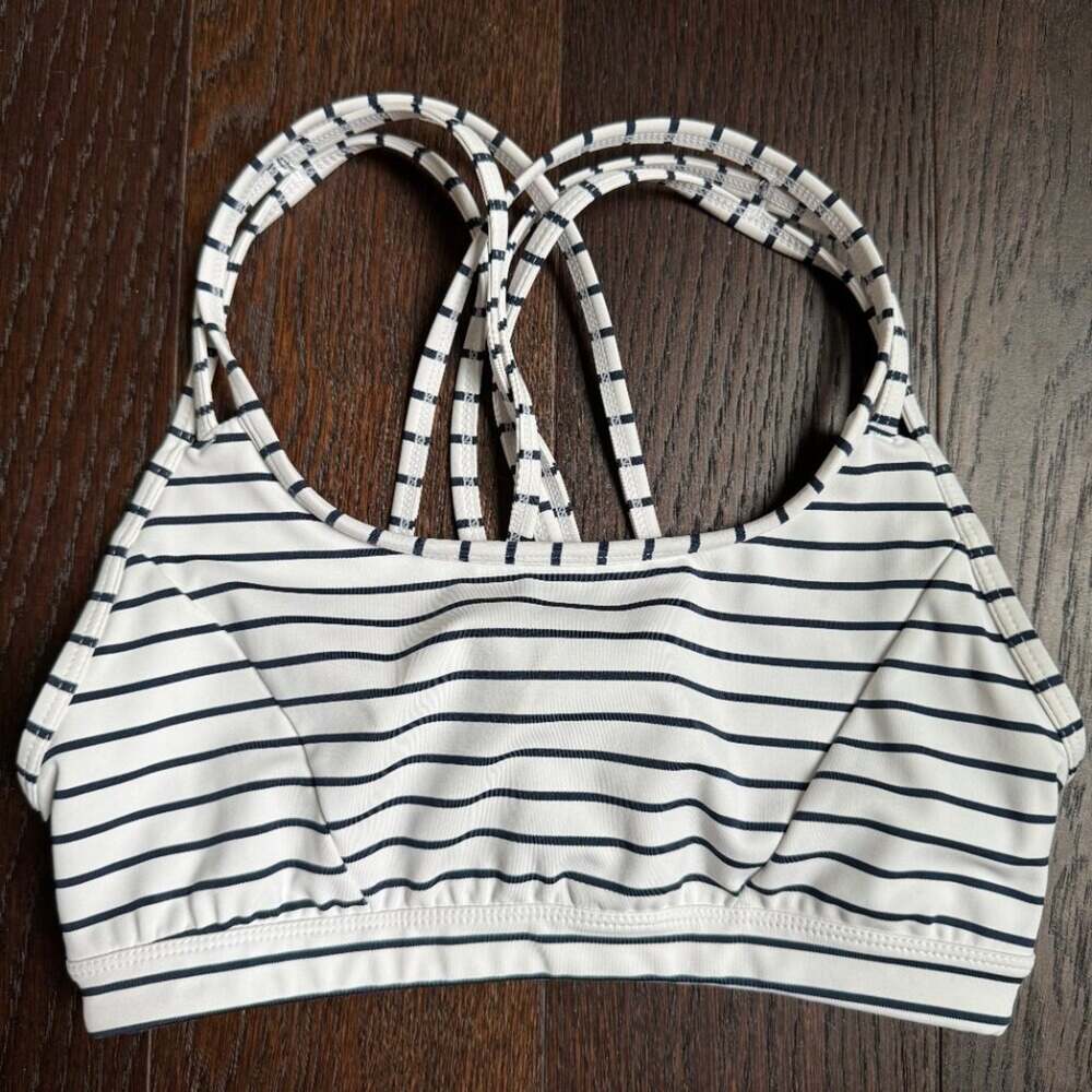 Athleta Fully Focused Strappy Sports Bra (White with Navy Stripes) - Size XS
